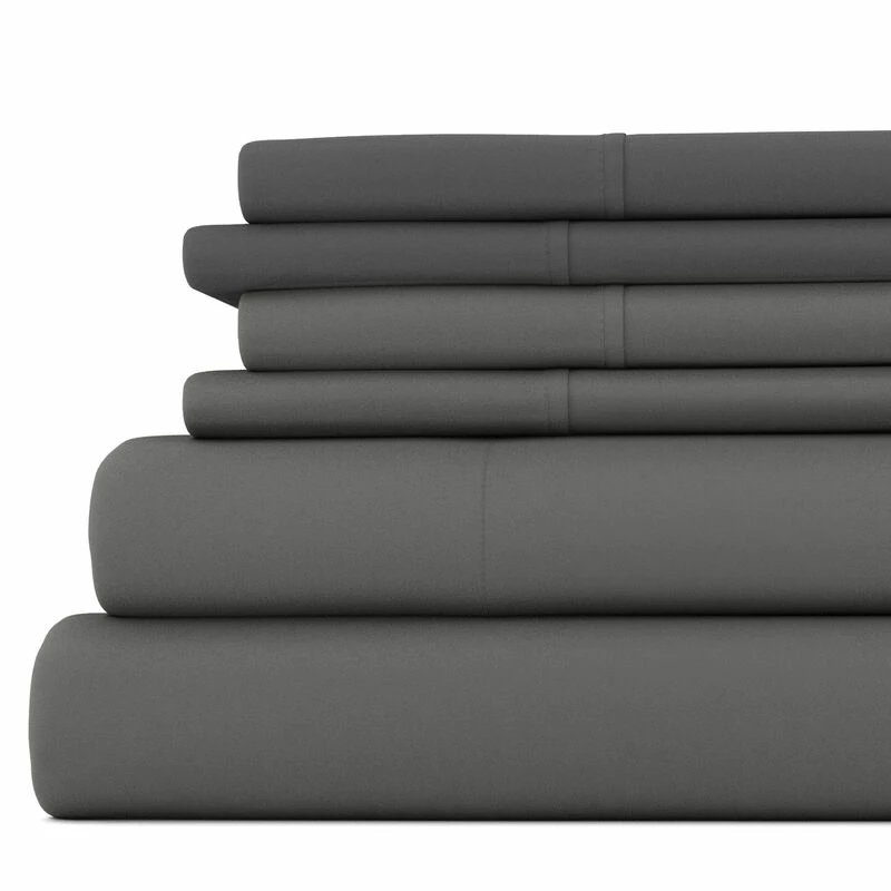 6 Piece Essential Solid Colors Bed Set - Fitted Sheet, Flat Sheet, Extra Pillowcase(s) Gray 4 6 Piece Essential Solid Colors Bed Set - Fitted Sheet, Flat Sheet, Extra Pillowcase(s) Gray - Image 4