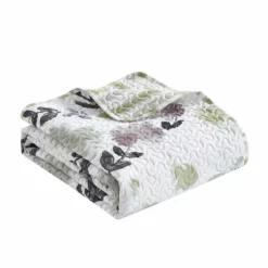 Chic Home Parson Green Quilt Set Reversible Watercolor Floral Print Striped Pattern Design Bedding Multi-color Green