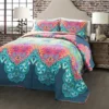 Boho Chic Reversible Oversized Cotton Quilt 3Pc Set Turquoise/Navy