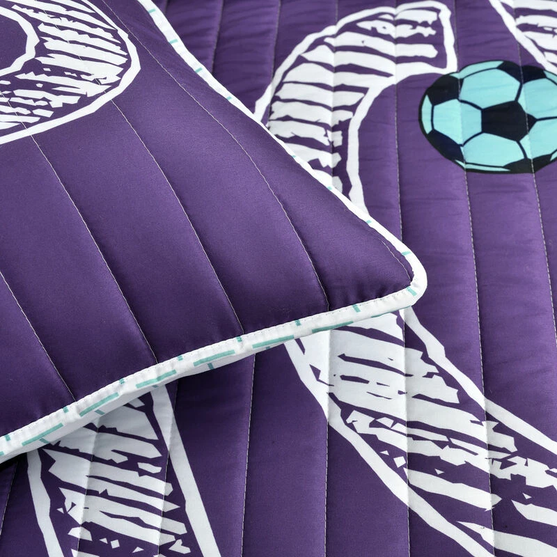 Girls Soccer Kick Quilt 5Pc Set Purple 5 Girls Soccer Kick Quilt 5Pc Set Purple - Image 5