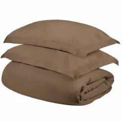 HomeRoots Taupe Queen Cotton Blend 400 Thread Count Washable Duvet Cover Set