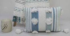 14"x20" Accent Pillow With Large Poms And Corner Tassles