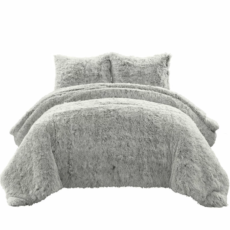 Emma Cozy Ultra Soft Two Tone Faux Fur Comforter 3-Pc Set Gray 1 Emma Cozy Ultra Soft Two Tone Faux Fur Comforter 3-Pc Set Gray