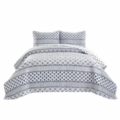 Monique Stripe Quilt 3Pc Set Navy/White