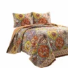Bohemian Flower Reversible Oversized Cotton Quilt 3Pc Set Tangerine/Lilac