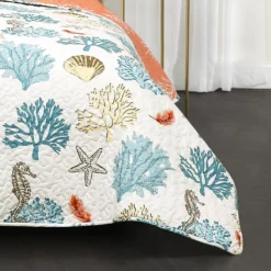 Coastal Reef Feather Quilt 7Pc Set Blue/Coral -Bed Linings Sales 2024 bccd8335816440dd8a0a77ea43e47fd1