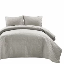 Mid Century Circle Reversible Oversized Cotton Quilt 3Pc Set Gray