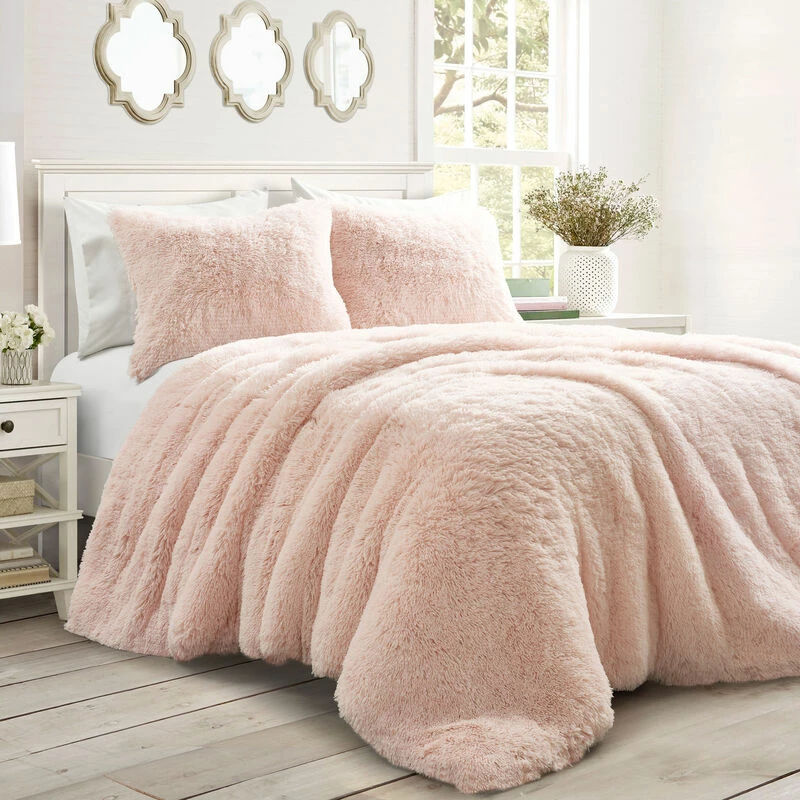 Emma Faux Fur Comforter 3-Pc Set Blush 2 Emma Faux Fur Comforter 3-Pc Set Blush - Image 2