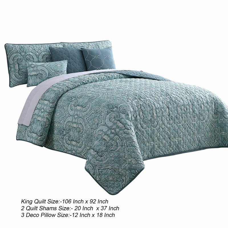 Joe 6 Piece Microfiber Quilt Set, Medallion Design, Reversible, Blue-Benzara Blue 5 Joe 6 Piece Microfiber Quilt Set, Medallion Design, Reversible, Blue-Benzara Blue - Image 5