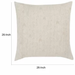 Zima 26 Inch Cotton Euro Pillow Sham, Distressed Herringbone Design, Beige-Benzara -Bed Linings Sales 2024 c9177e17693f4647b520646a474be1e8