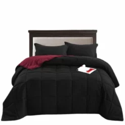 QuikFurn Traditional Microfiber Reversible 3 Piece Comforter Set Black,Maroon