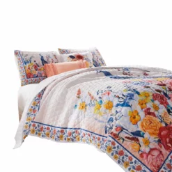 Tess Microfiber Quilt Set, Peacock, Floral Print, Multicolor-Benzara Multicolor, White, Blue, Red, Yellow -Bed Linings Sales 2024 cb9c12615c9a401a9062a010f8f224e2