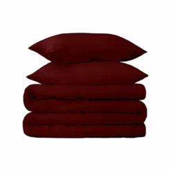 HomeRoots Burgundy Twin Cotton Blend 650 Thread Count Washable Duvet Cover Set