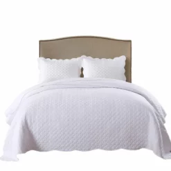 MarCielo White Cotton Quilt Set Bedspread Coverlet B34 White