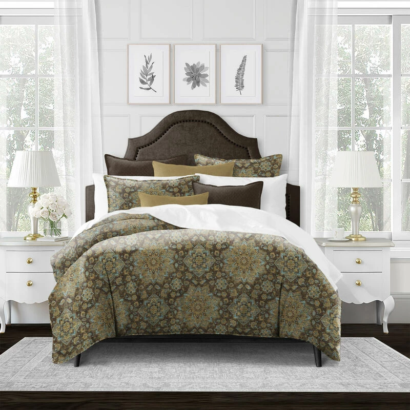 6ix Tailors Fine Linens Tabriz Chocolate Coverlet Set Chocolate 2 6ix Tailors Fine Linens Tabriz Chocolate Coverlet Set Chocolate - Image 2