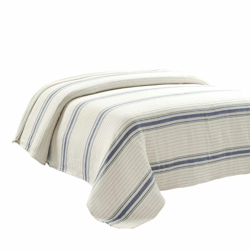 Farmhouse Stripe Kantha Pick Stitch Yarn Dyed Cotton Woven Quilt/Coverlet Single Navy 1 Farmhouse Stripe Kantha Pick Stitch Yarn Dyed Cotton Woven Quilt/Coverlet Single Navy