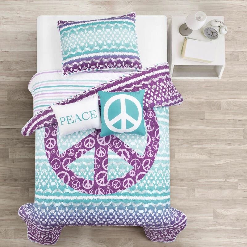 Peace Ombre Reversible Quilt Purple/Blue 4Pc Set Twin-XL Purple/Blue 2 Peace Ombre Reversible Quilt Purple/Blue 4Pc Set Twin-XL Purple/Blue - Image 2