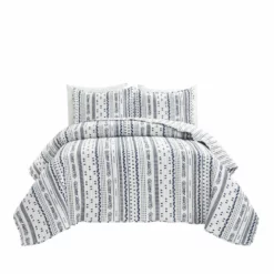 Hygge Stripe Quilt 3Pc Set Navy/White