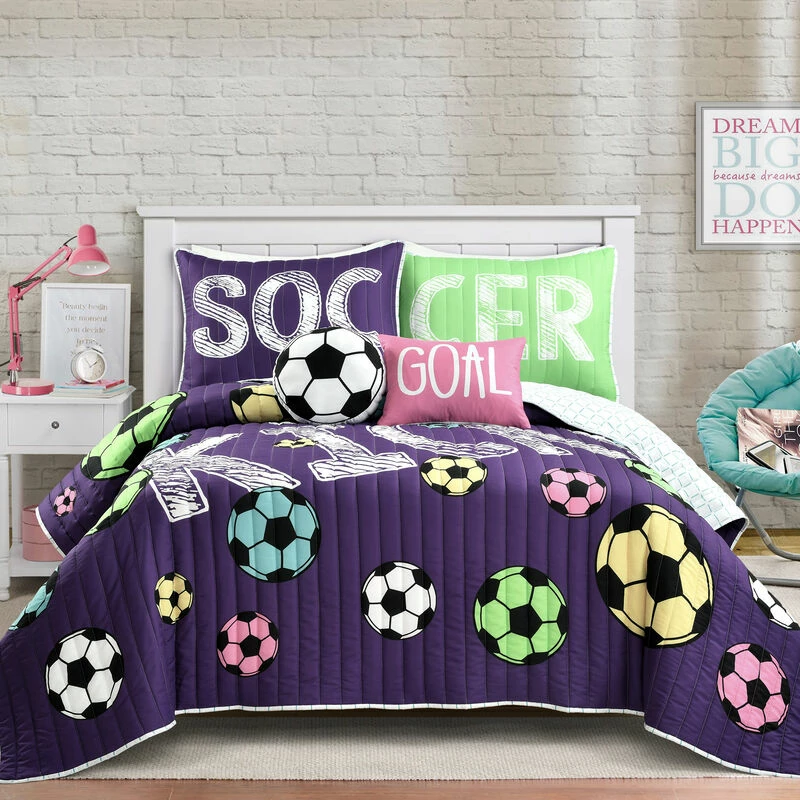 Girls Soccer Kick Quilt 5Pc Set Purple 2 Girls Soccer Kick Quilt 5Pc Set Purple - Image 2