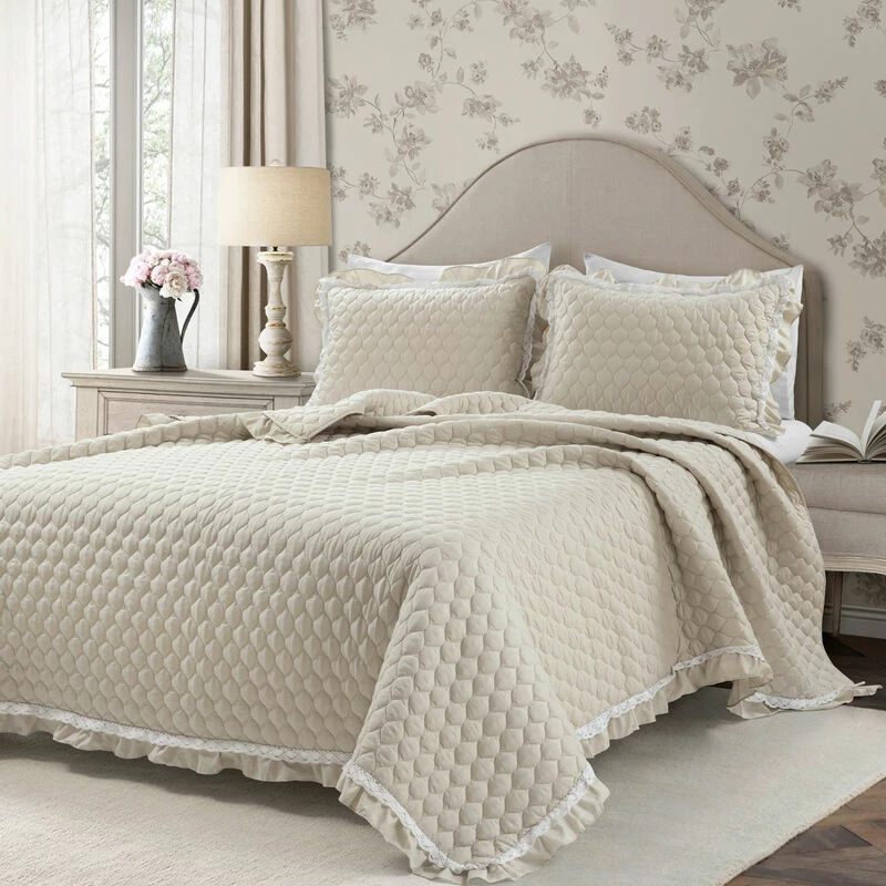 Ella Ruffle Lace Quilt 3Pc Set Neutral 2 Ella Ruffle Lace Quilt 3Pc Set Neutral - Image 2