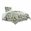 Elia Polyester Comforter Set, Tropical Design, Green, White-Benzara Green And White