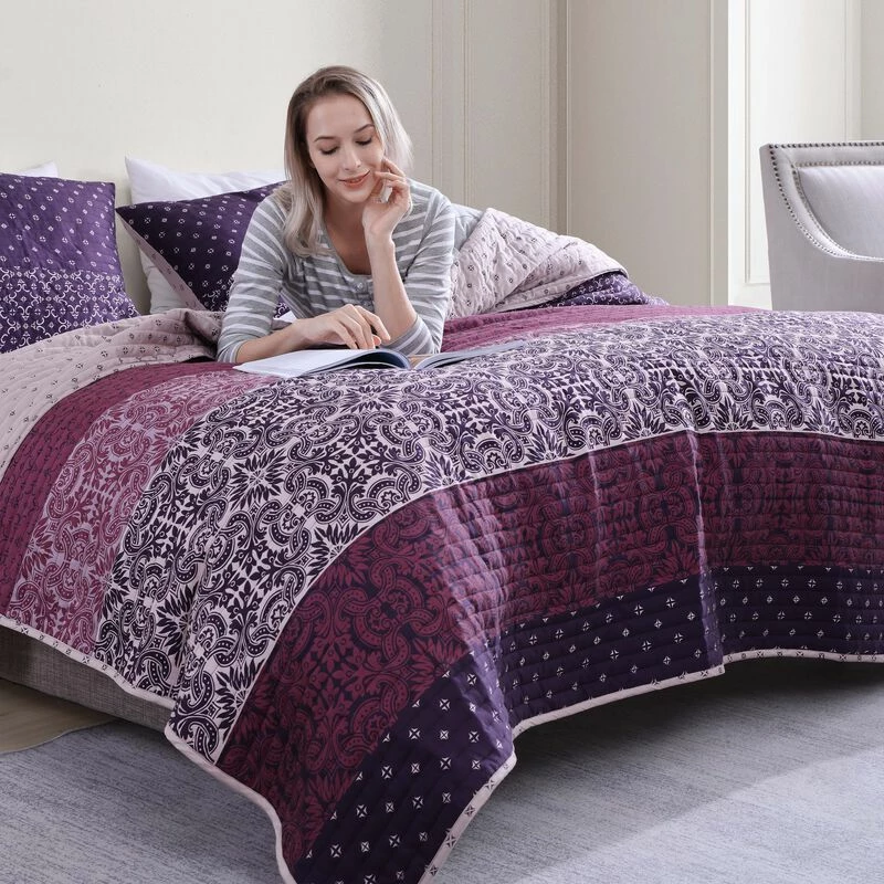 Bebejan Cordon Purple 100% Cotton 230 Thread Count 3-Piece Reversible Quilt Set. Purple 6 Bebejan Cordon Purple 100% Cotton 230 Thread Count 3-Piece Reversible Quilt Set. Purple - Image 6