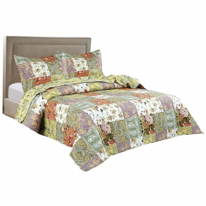 Legacy Decor 3 PCS Paisley Stitched Pinsonic Reversible Lightweight All Season Bedspread Quilt Coverlet Oversize, Queen Size Multi 1 Legacy Decor 3 PCS Paisley Stitched Pinsonic Reversible Lightweight All Season Bedspread Quilt Coverlet Oversize, Queen Size Multi