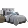 Rhodes Town Textured Print Queen Size Comforter Set With Pleats The Urban Port, Gray-Benzara