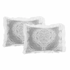 Lucianna Ruffle Edge Cotton Bedspread 3Pc Set Gray