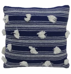 Blue 20" X 20" Decorative Throw Pillow With Pom Pom