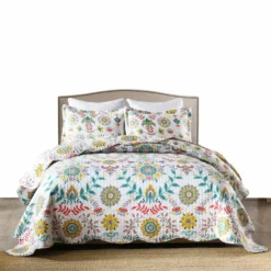 MarCielo 3 Pcs Bohemian Boho Quilt Bedspread Set Rustic Cabin Lodge Quilt, A96 Multicolor 1