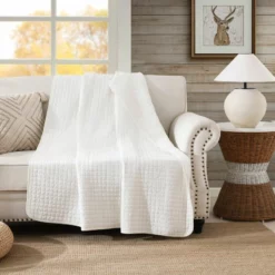 MarCielo 100% Cotton Quilted Throw 50 X 60 Inches Soft White