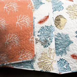 Coastal Reef Feather Quilt 7Pc Set Blue/Coral -Bed Linings Sales 2024 ebe54967366743b287f023148ec23ee9