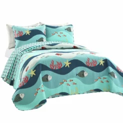 Sea Life Quilt 2Pc Set Blue