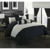 Chic Home 20 Piece Sdon Complete Pieced Color Block Bedding, Sheets, Window Panel Collection Queen BedBag Comforter Set, Black Sheets