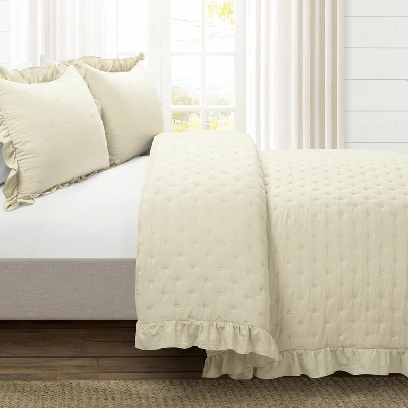 Reyna Ruffle Reversible Oversized Quilt 3Pc Set Wheat 3 Reyna Ruffle Reversible Oversized Quilt 3Pc Set Wheat - Image 3