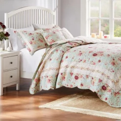Greenland Home Antique Rose Floral Print Decorative High Quality Quilt Set 4-Piece Blue -Bed Linings Sales 2024 f084354aa0a44290ad839e20e929a3d4