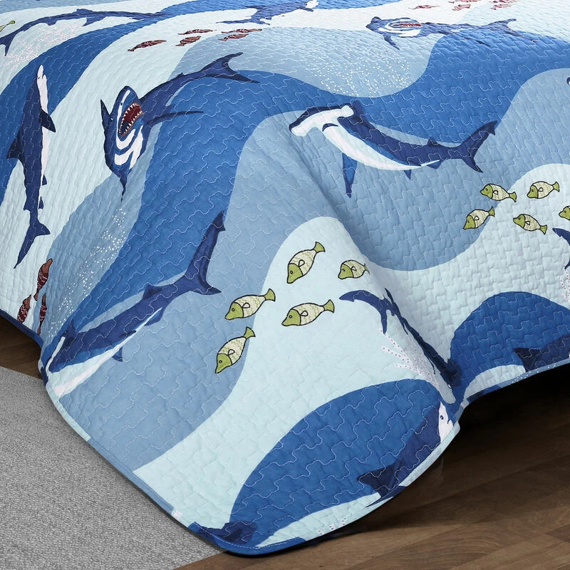 Shark Allover Quilt 2Pc Set Blue 4 Shark Allover Quilt 2Pc Set Blue - Image 4