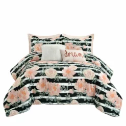 Amara Watercolor Rose Comforter Black/Dusty Rose 7Pc Set King BlackDusty Rose