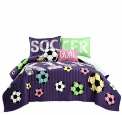 Girls Soccer Kick Quilt 5Pc Set Purple