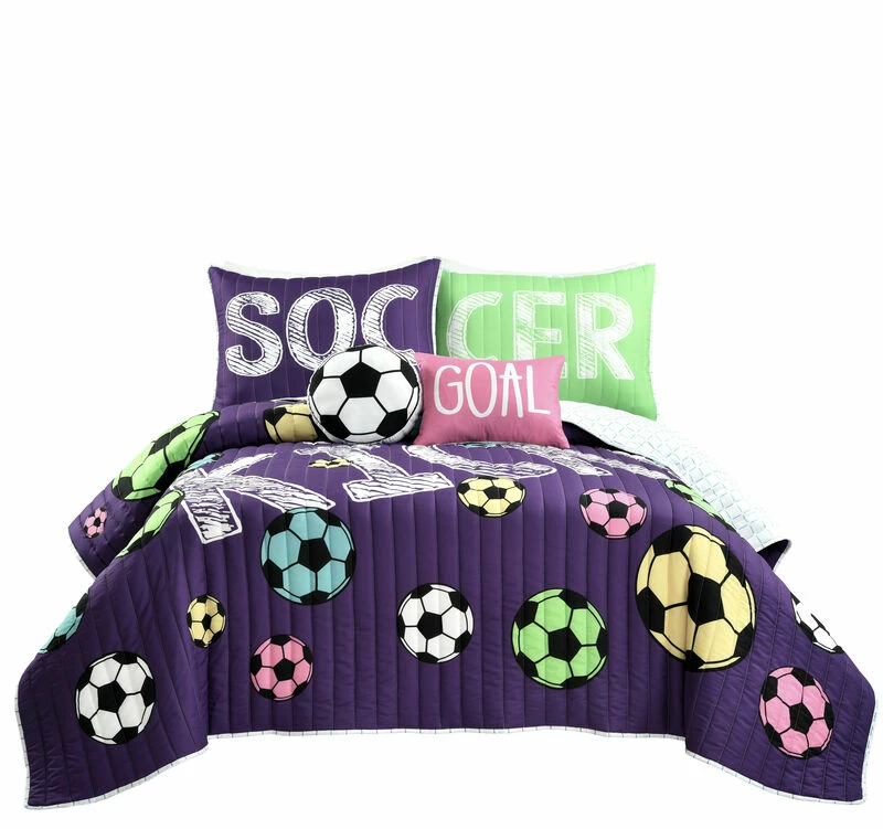 Girls Soccer Kick Quilt 5Pc Set Purple 1 Girls Soccer Kick Quilt 5Pc Set Purple
