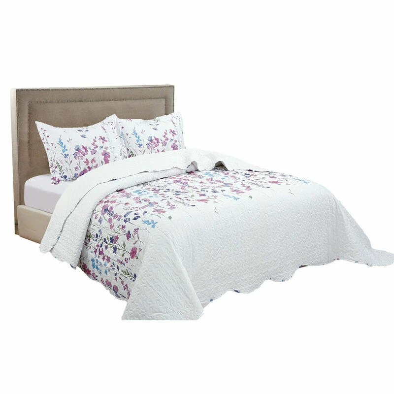 3 PCS Quilt Bedspread Coverlet White Floral Design Microfiber Full Size White 1 3 PCS Quilt Bedspread Coverlet White Floral Design Microfiber Full Size White
