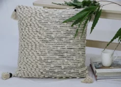 Beige Throw Pillow 20" X 20" For Couch Handloom Woven