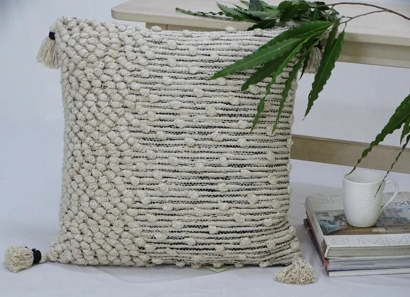 Beige Throw Pillow 20" X 20" For Couch Handloom Woven 1 Beige Throw Pillow 20" X 20" For Couch Handloom Woven