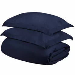 HomeRoots Navy Blue King Cotton Blend 400 Thread Count Washable Duvet Cover Set