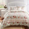 Greenland Home Antique Rose Floral Print Decorative High Quality Quilt Set 4-Piece Blue