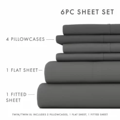 6 Piece Essential Solid Colors Bed Set - Fitted Sheet, Flat Sheet, Extra Pillowcase(s) Gray 17 6 Piece Essential Solid Colors Bed Set - Fitted Sheet, Flat Sheet, Extra Pillowcase(s) Gray -Bed Linings Sales 2024 fe73c77e94bf49099a2d704f78498eba