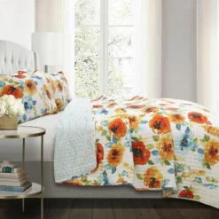 Percy Bloom Quilt 3Pc Set Tangerine/Blue -Bed Linings Sales 2024 ff61f271e6b94487a1c677bf84a8a20c