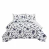 Scandinavian Floral Quilt Navy/White 3Pc Set King Navy/White